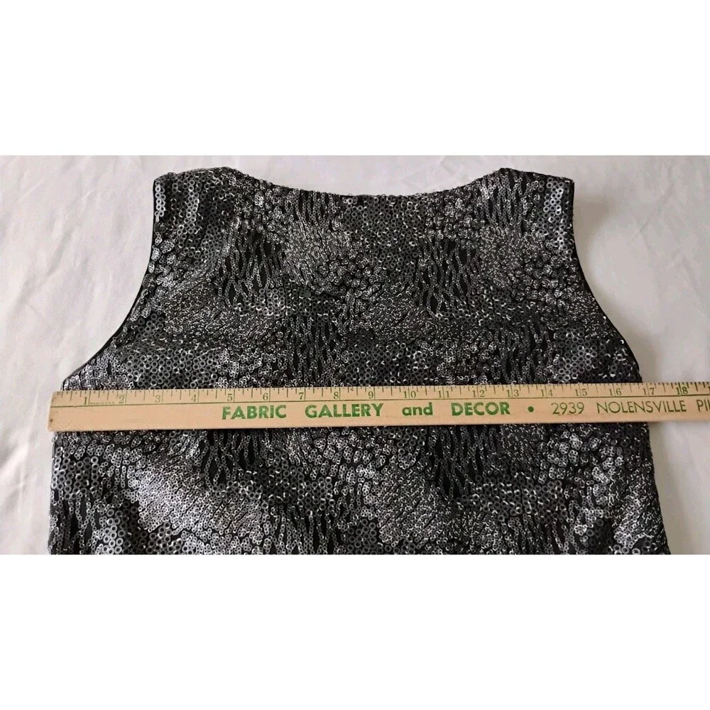 Elie Tahari Textured Sequin Blouse Bow V Neck Sleeveless Blend Party Cocktail S - Picture 9 of 12